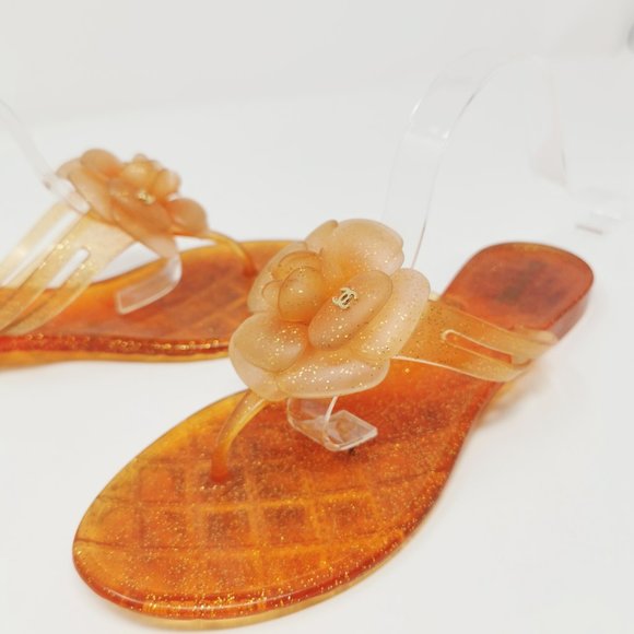 CHANEL Camellia Glitter Jelly Sandals - Picture 1 of 8